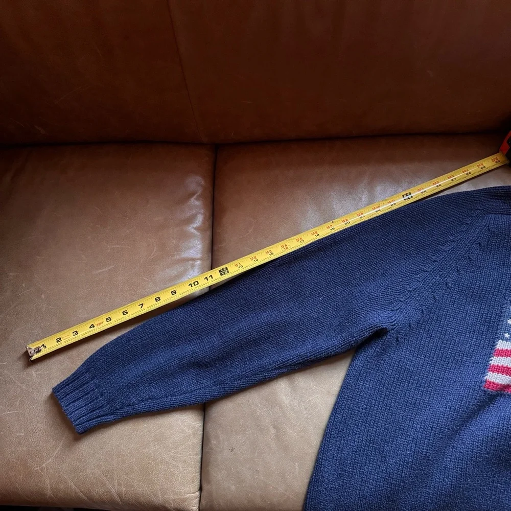Land’s End Vintage USA Flag Motif Blue Crewneck 100% cotton Sweater 4th of July - Picture 9 of 10